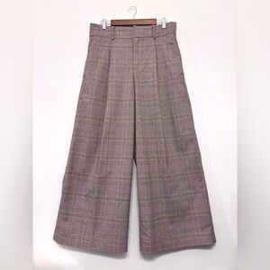 Banana Republic Ultra Wide Leg Plaid Brown Houndstooth Pants Career Size 12 NWOT